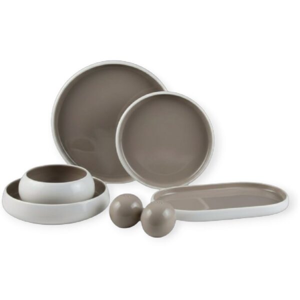 Mulex | MX151503WG Serviesset Moon - Grijs met Wit - 27 delig voor 6 Personen - Porselein - Inclusief Dinerborden, Ontbijtborden, Dessertborden en Kommen - Magnetron en Vaatwasser bestendig