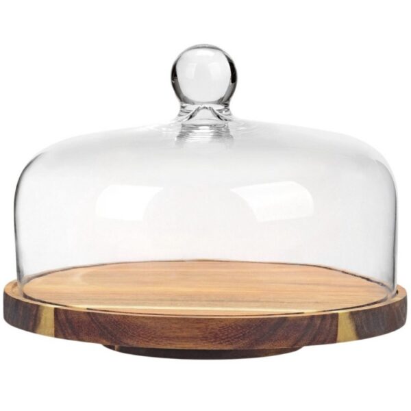 Bricard | Taartplateau met stolp - Draaibaar - Glas - Acacia Hout - Ø27cm - Patisseriebord