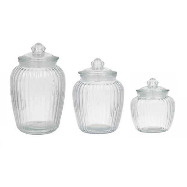 Kitchen & go | Set van 3 snoeppotten voorraadpotten stripes - met deksel - luchtdicht siliconen rand - glas - 2900 ml - 1750 ml - 1350 ml