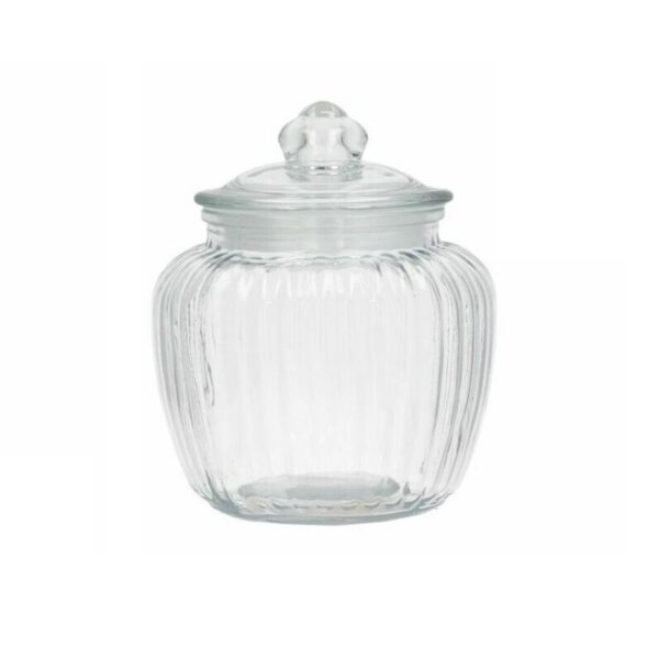 Kitchen & go | Snoeppot - voorraadpot stripes - met deksel - luchtdicht siliconen rand - glas - 1350 ml - D14 x H17 cm