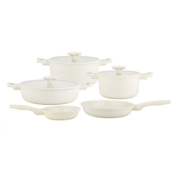 Ferveo Luna pannenset 8-delig inductie, Ø20/24/28 cm, crème, glazen deksels