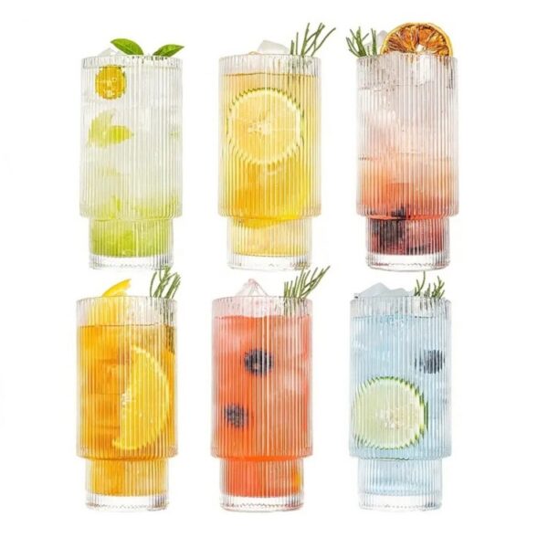 Gerimport | geribbelde glazen - set van 6 - geribbelde drinkglazen voor smoothie, margarita en whisky - 310ml - longdrink