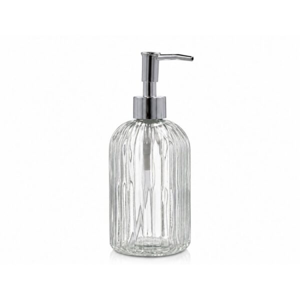 Bath & Go - Zeeppompje stripes - 1 stuk - 420 ml - zeepdispensers - vrijstaand en hervulbaar - glas - retro - transparant
