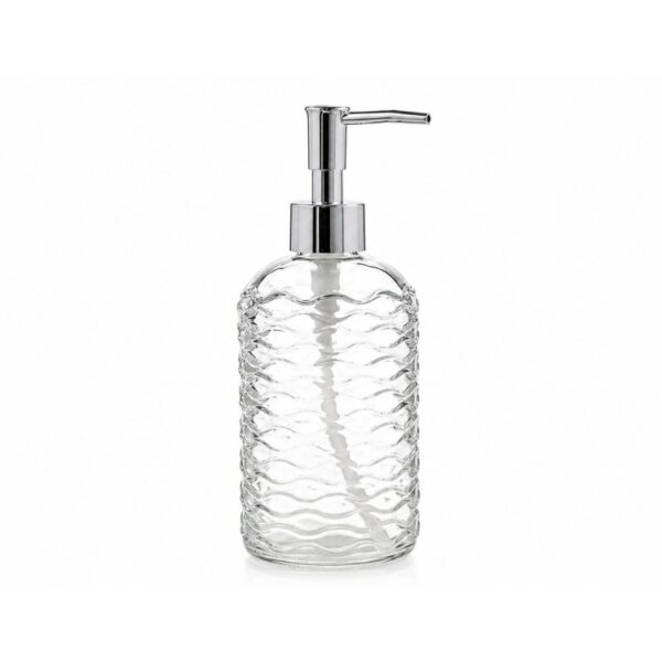 Bath & Go - Zeeppompje Waves - 1 stuk - 420 ml - zeepdispensers - vrijstaand en hervulbaar - glas - retro - transparant