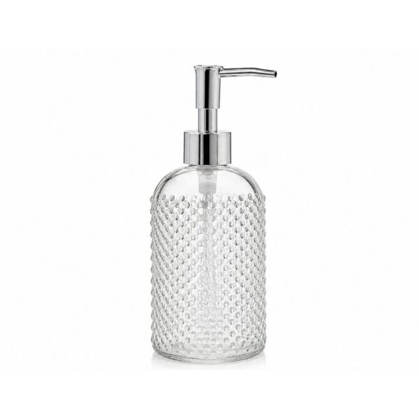 Bath & Go - Zeeppompje dots - 1 stuk - 420 ml - zeepdispensers - vrijstaand en hervulbaar - glas - retro - transparant