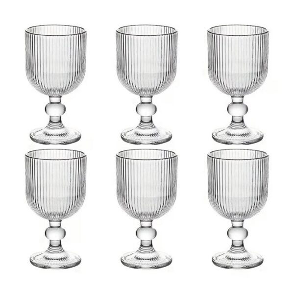 6 stuks vintage wijnglazen, 300ml, uniek retroglas, kelk met verticale lijnen, waterglas, bruiloft, feest, diner, bar