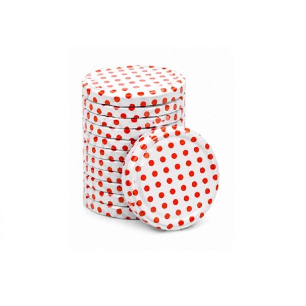 Van coos&aar | Schroefdeksels voor potten 82mm - 10 stuks wit met rood draaideksel - Vervangende metaaldeksels voor glazen potten, Jam en Honing - Alleen deksel geen pot