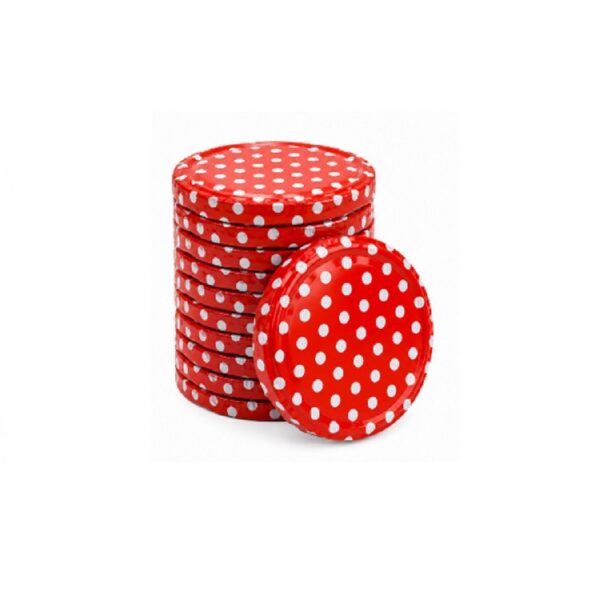 Van coos&aar | Schroefdeksels voor potten 82mm - 10 stuks rood met wit draaideksel - Vervangende metaaldeksels voor glazen potten, Jam en Honing - Alleen deksel geen pot