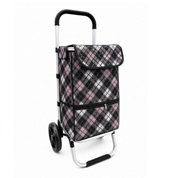 Boodschappentrolley - Boodschappenwagen - Boodschappenkar - Grote Wielen - Afneembare Boodschappentas - Aluminium Trolley - Zwart wit met bruin - 2 wielen - 40 Liter -Tot 40kg