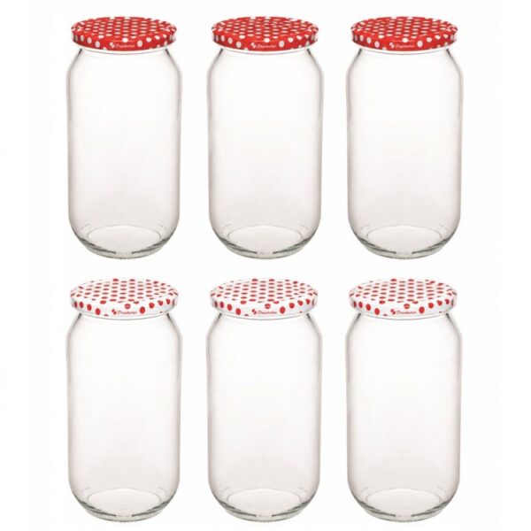 Pasabahce | 6X weckpot glas 1000 ml met schroefdeksel - weckpot - opbergpot - inmaakpot - glazen pot met witte en rode deksel