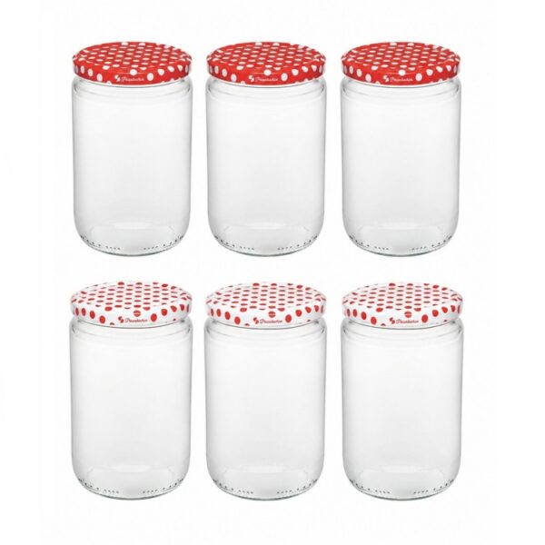 Pasabahce | 6X weckpot glas 660 ml met schroefdeksel - weckpot - opbergpot - inmaakpot - glazen pot met witte en rode deksel
